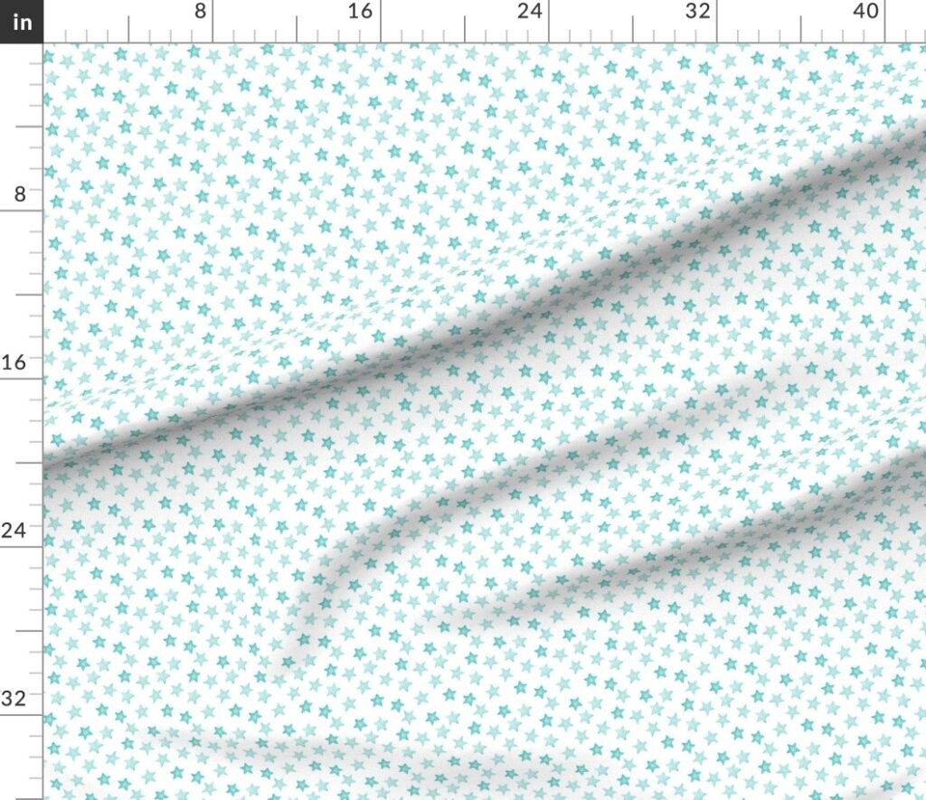 Small Faded Aqua Christmas Stars on White Fabric design