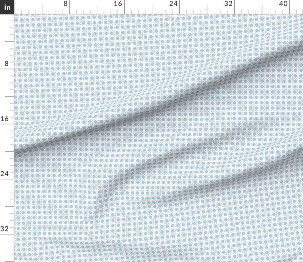 White on Sky Blue Rattan Caning Pattern Fabric design