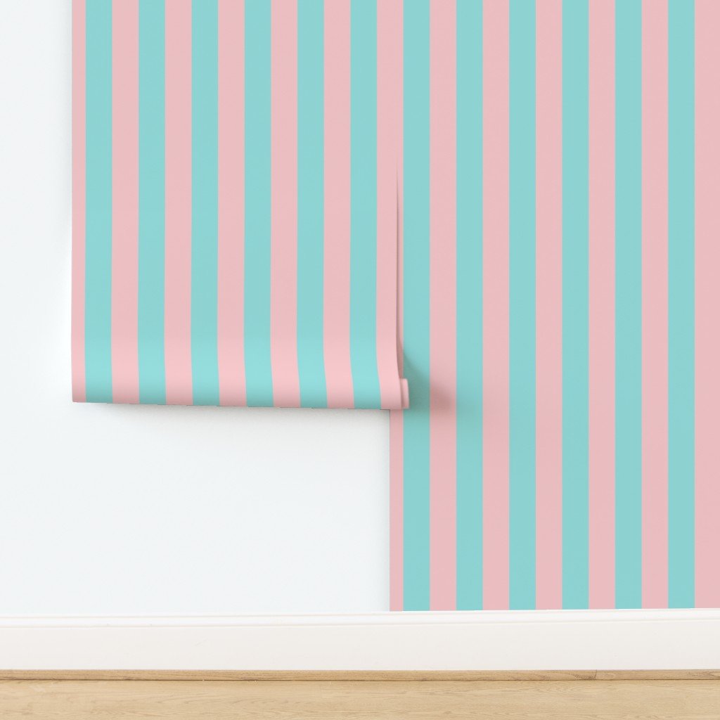Pink and Aqua Summer Gazebo Cabana Tent 2 Inch Stripes Wallpaper design