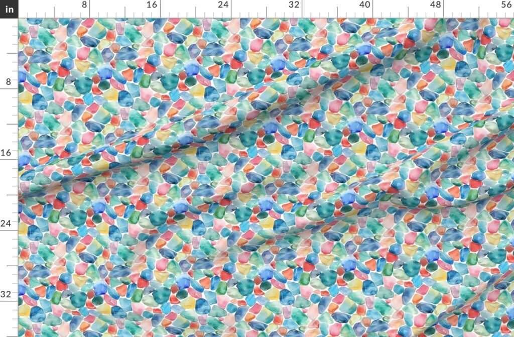 Blue and Multicolor Shards of Tumbled and Scattered Watercolor Fabric design