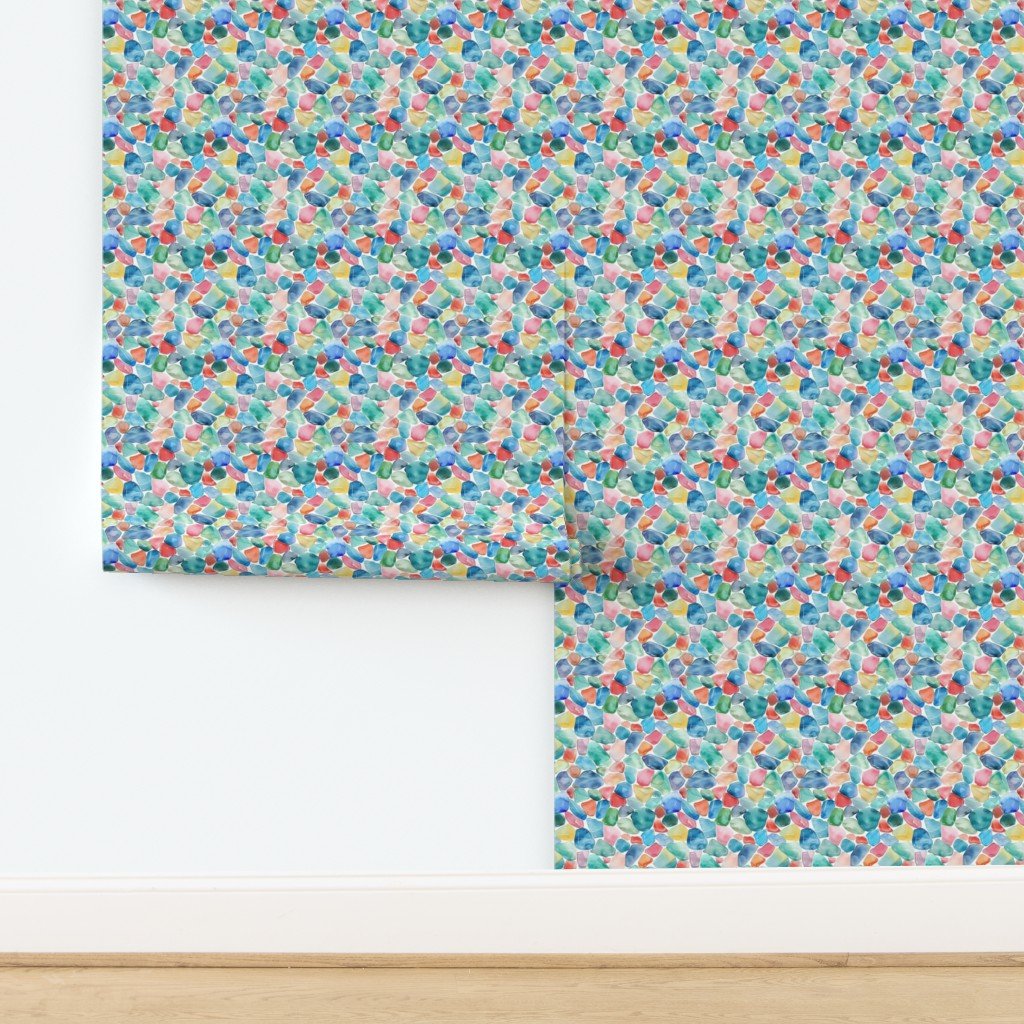 Blue and Multicolor Shards of Tumbled and Scattered Watercolor Wallpaper design