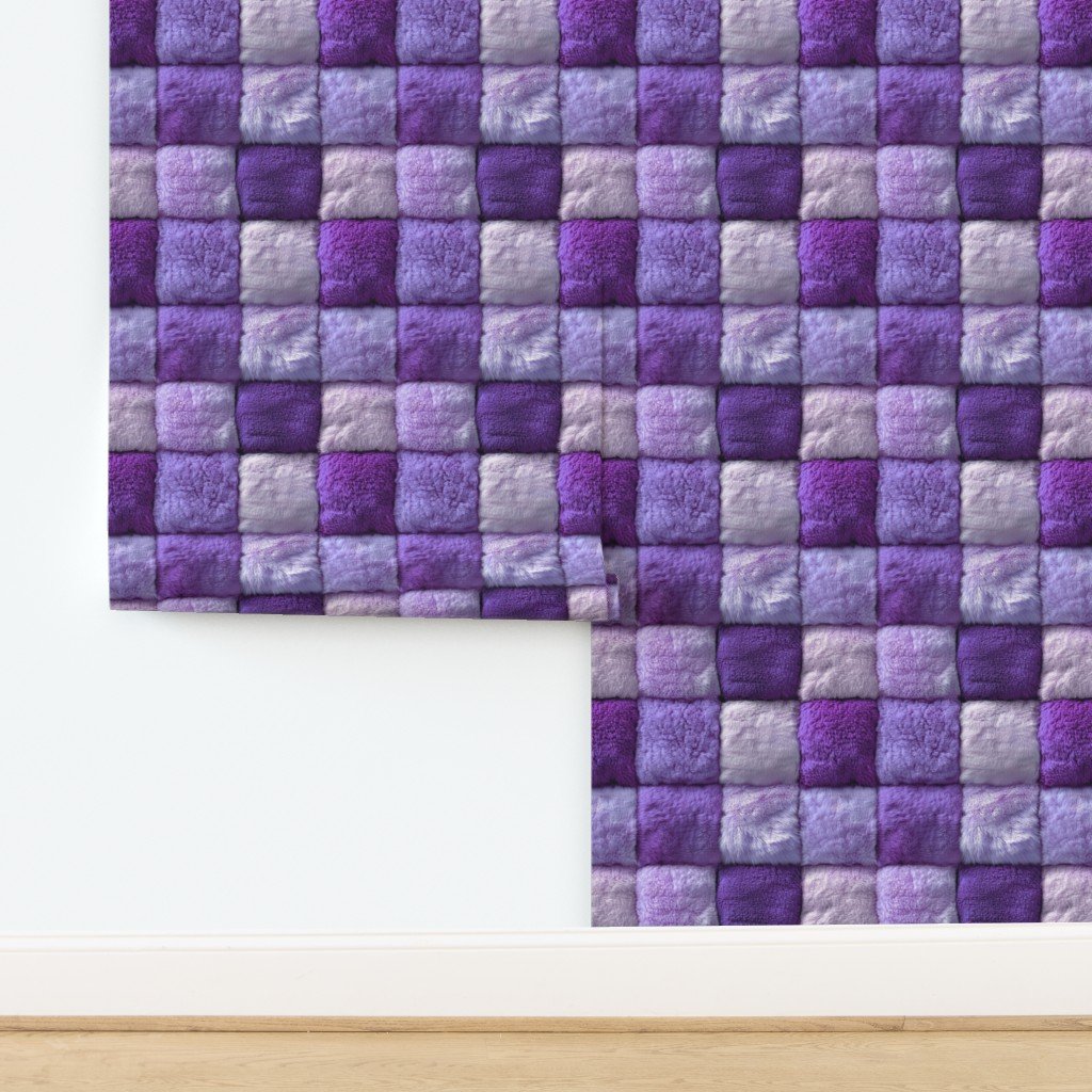 Large Violet Faux Fur Patchwork Fabric - Luxurious Plush Texture Wallpaper design