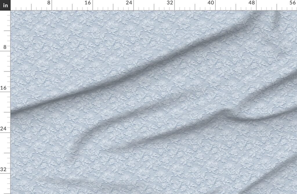 Chantilly Lace Floral Pattern in Dusty Blue Fabric design