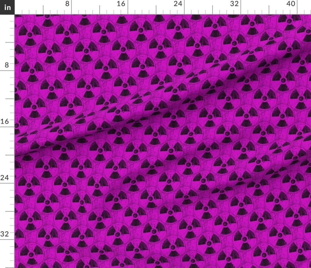 Hot Pink and Black Radiation Warning Grunge Pattern Fabric design