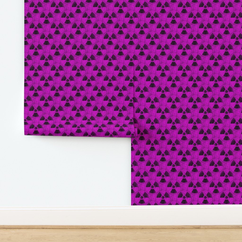 Hot Pink and Black Radiation Warning Grunge Pattern Wallpaper design