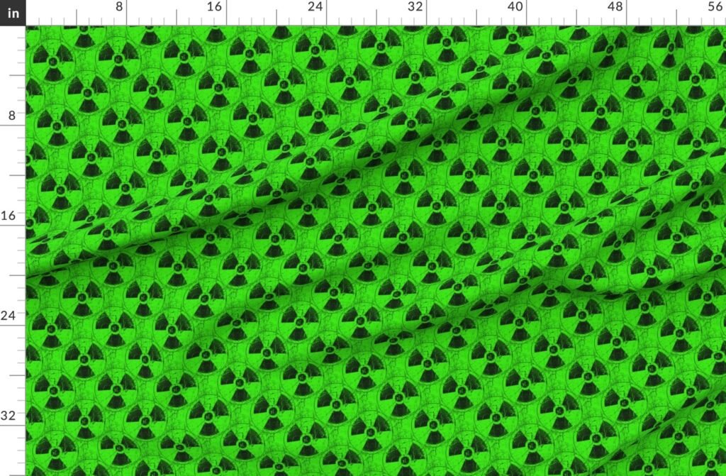 Neon Green and Black Radiation Warning Grunge Pattern Fabric design