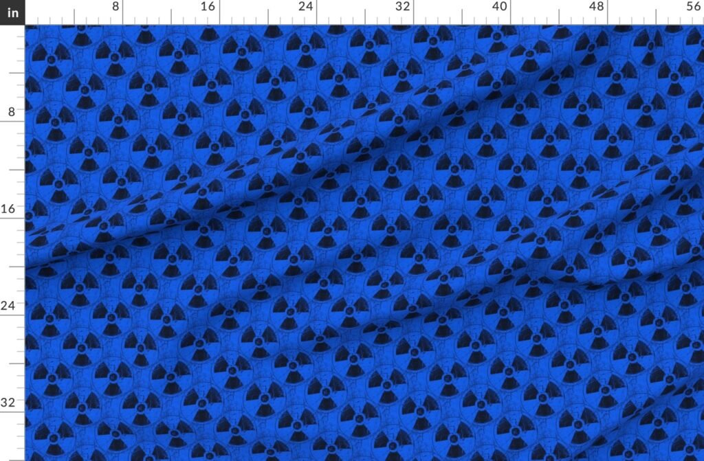 Electric Blue and Black Radiation Warning Grunge Pattern Fabric design