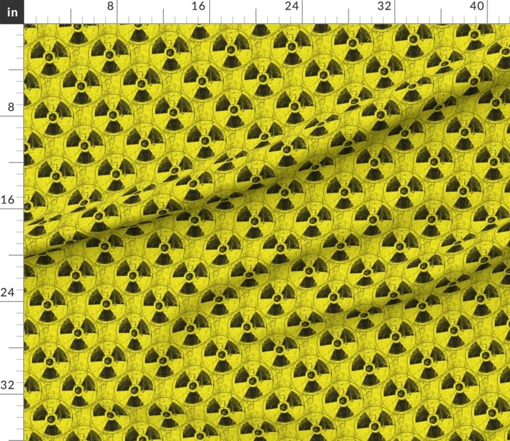 Toxic Yellow and Black Radiation Warning Grunge Pattern Fabric design