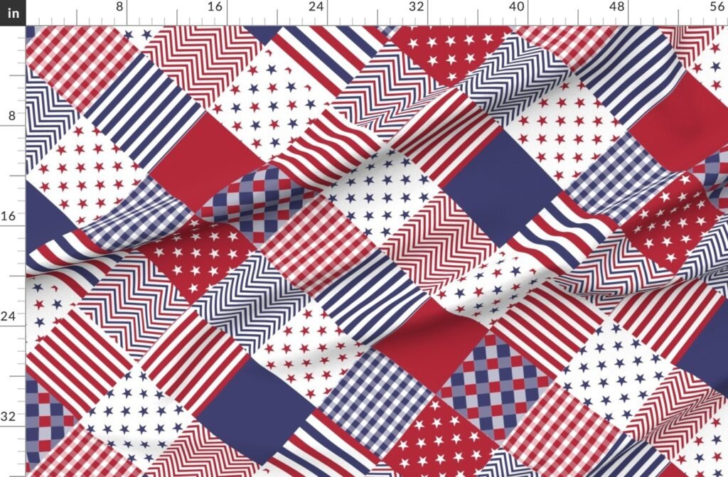 USA Americana Patchwork Red White & Blue Quilt Patterns Fabric design