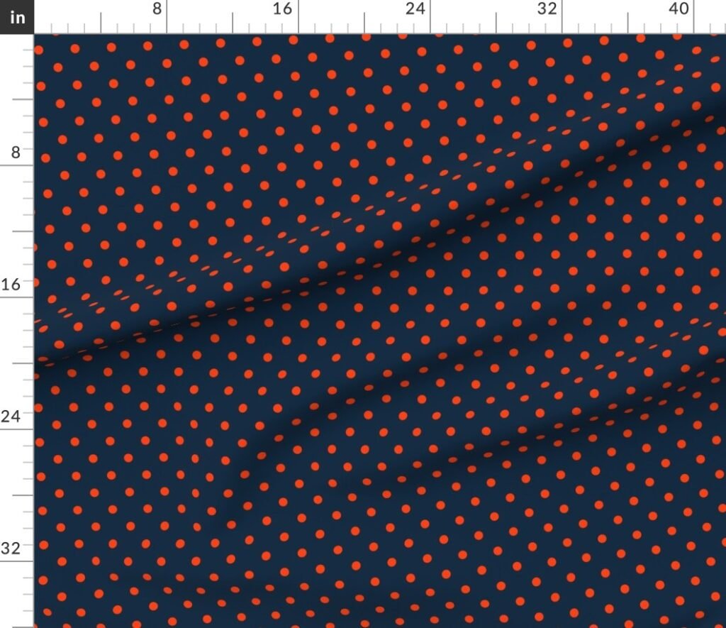 Navy and Orange Polka Dots Fabric design