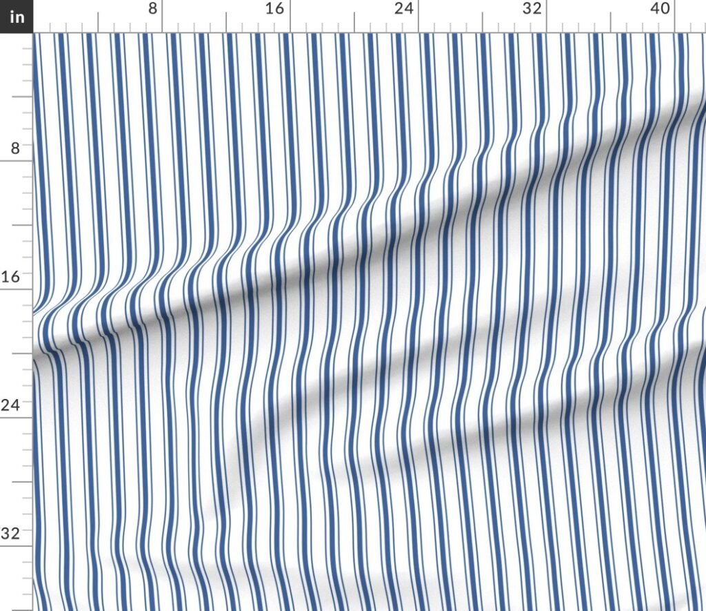 Mattress Ticking Narrow Striped Pattern in Dark Blue and White Fabric design