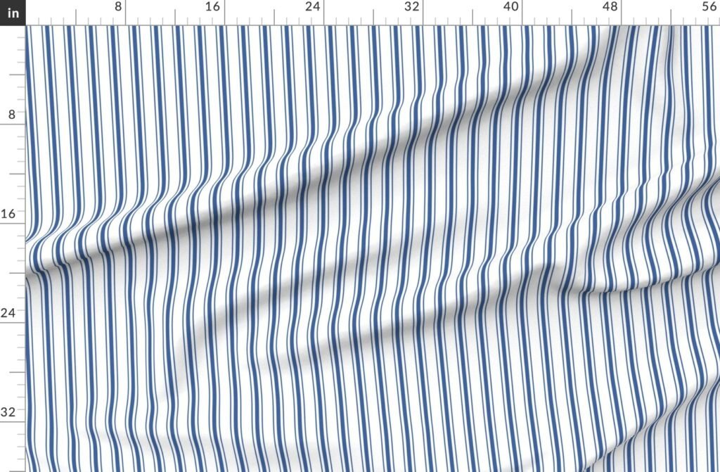 Mattress Ticking Narrow Striped Pattern in Dark Blue and White Fabric design