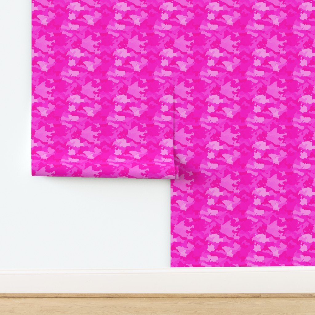 Hot Shocking Neon Pink Girlie Feminine Camo Camouflage Pattern Wallpaper design