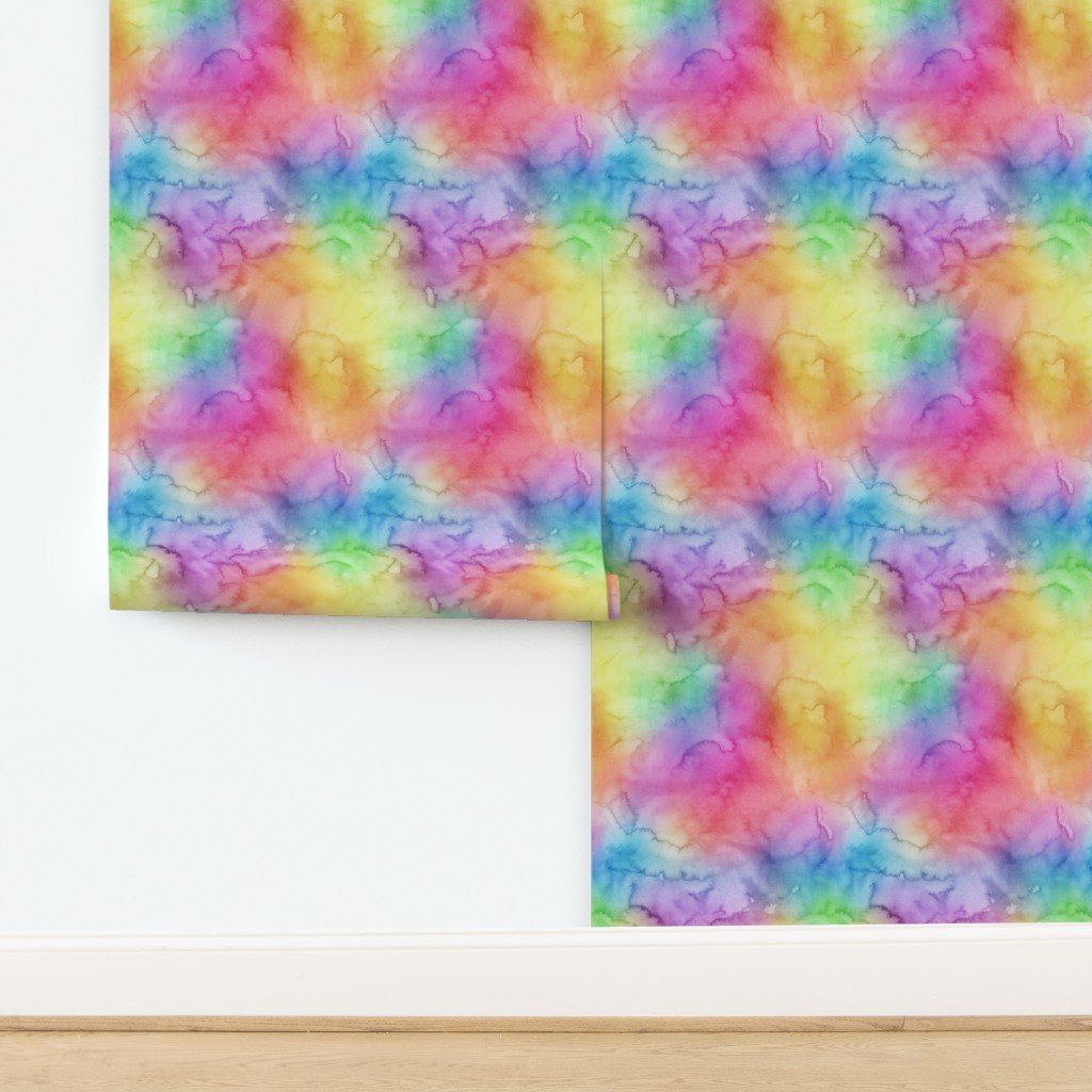 Bright Yellow Green Blue Pink Pastel Rainbow Watercolor Ombre Shades Wallpaper design