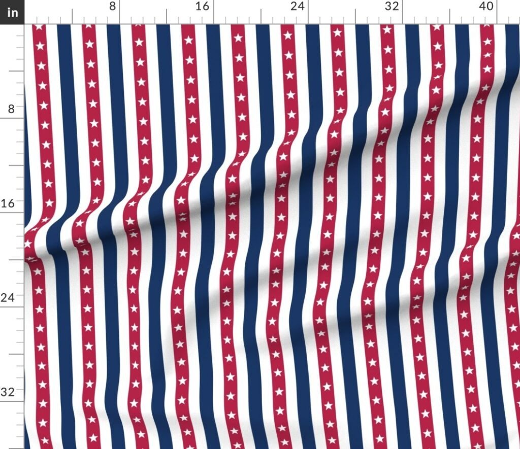 USA Flag Colors of Red White and Blue with Stars in Alternating 1 Inch Fabric design