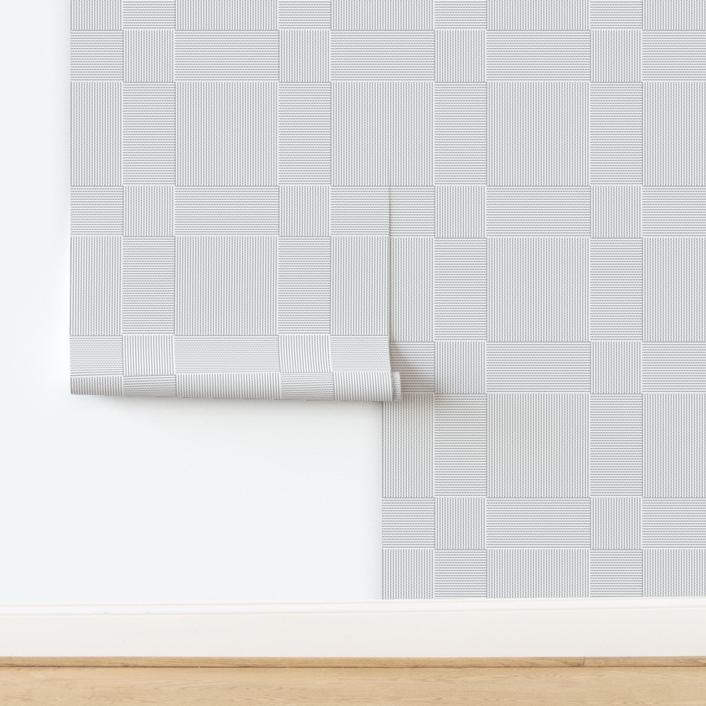 Patchwork Quilt Squares in Shades of Grey Seersucker-look Stripes Wallpaper design