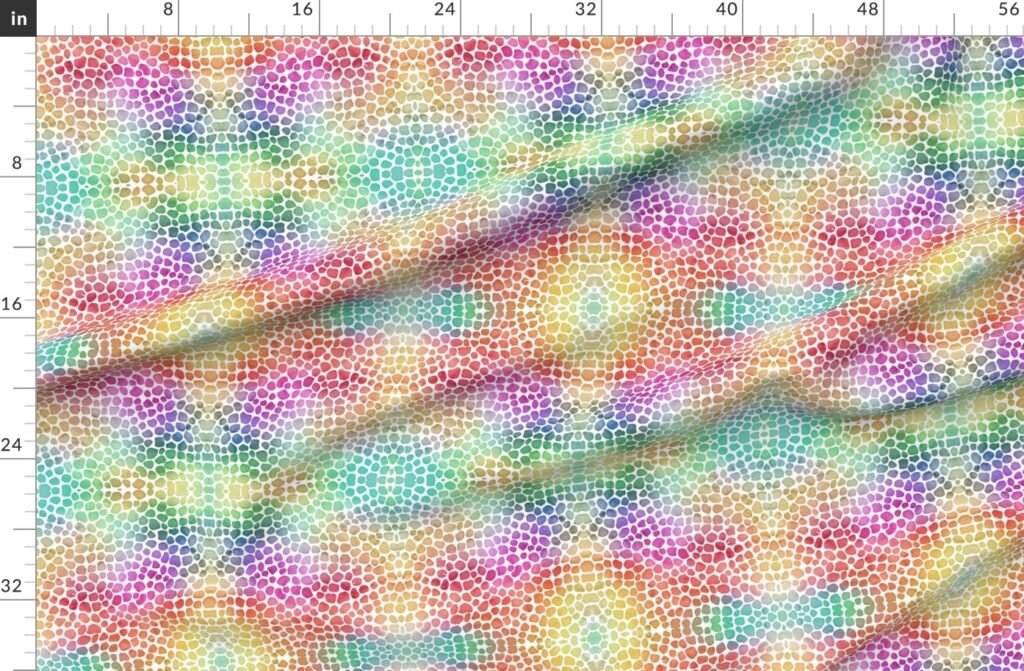 Rainbow Bright Pastel Mosaic Watercolor Spots in Mirror Repeat Fabric design