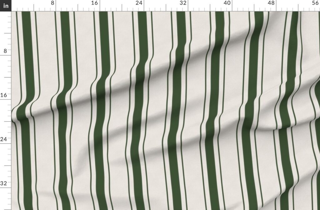Forest Green Antique Vintage Mattress Ticking Stripe on Cream Fabric design