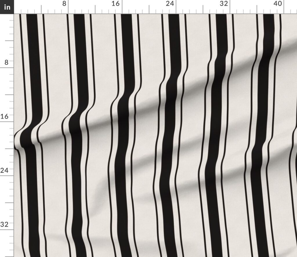 Coal Black Antique Vintage Mattress Ticking Stripe on Cream Fabric design