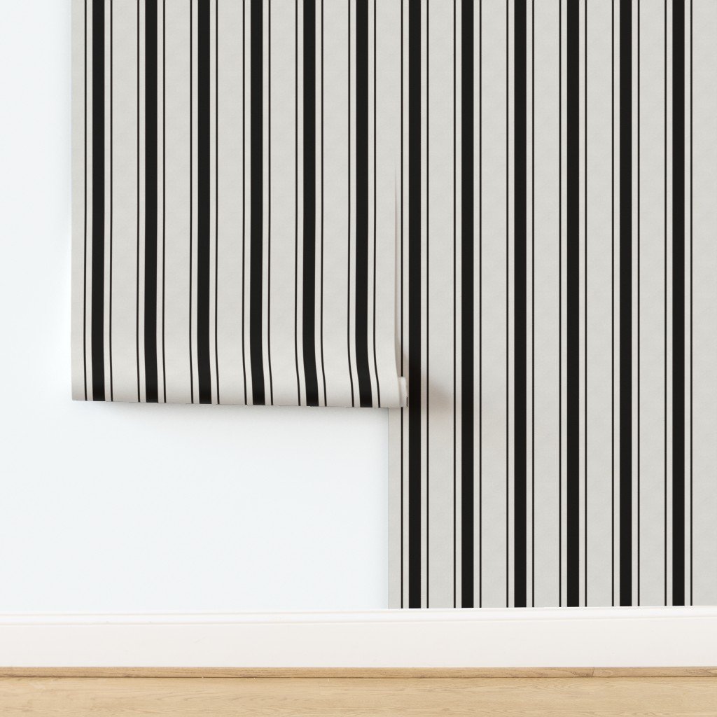 Coal Black Antique Vintage Mattress Ticking Stripe on Cream Wallpaper design
