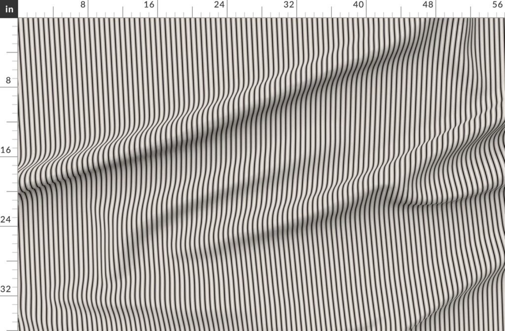 Micro Coal Black Antique Vintage Mattress Ticking Stripe on Cream Fabric design