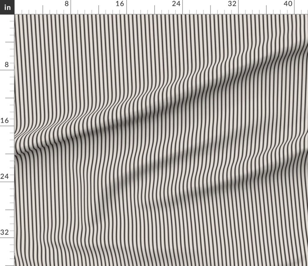 Micro Coal Black Antique Vintage Mattress Ticking Stripe on Cream Fabric design