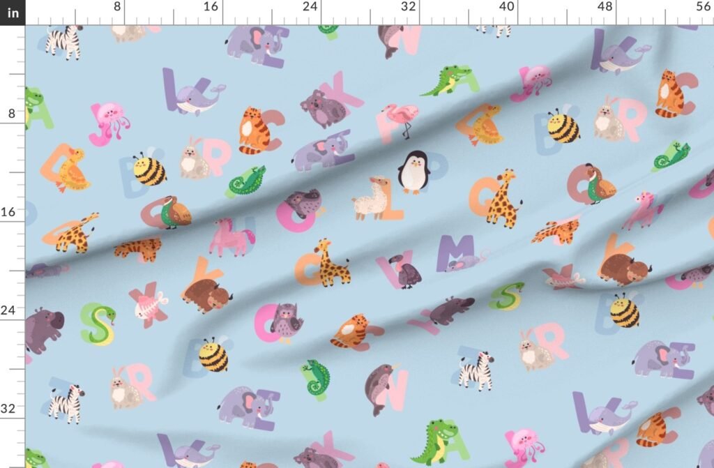 Whimsical Nursery Alphabet in Adorable Animals for Babies and Fabric design