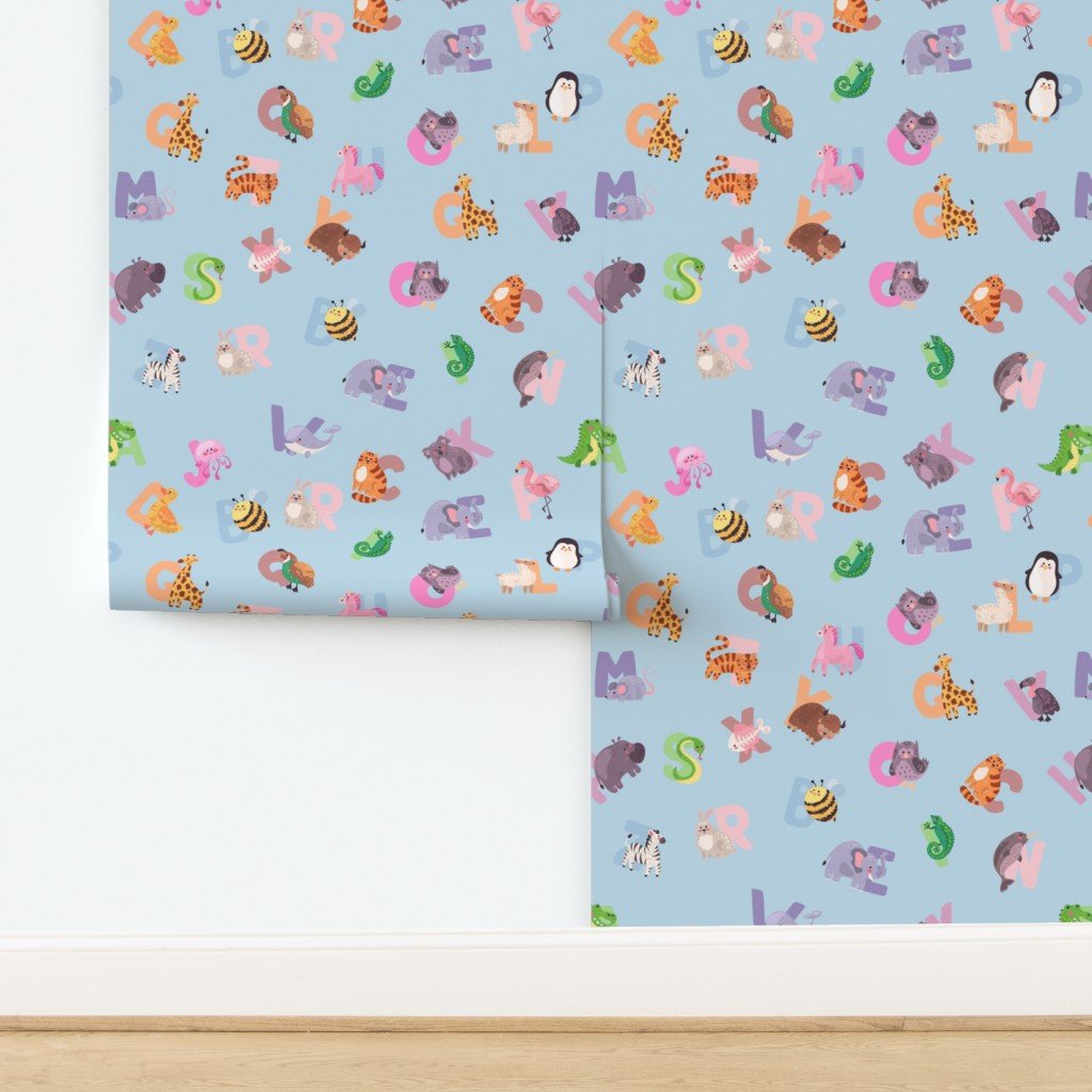 Whimsical Nursery Alphabet in Adorable Animals for Babies and Wallpaper design
