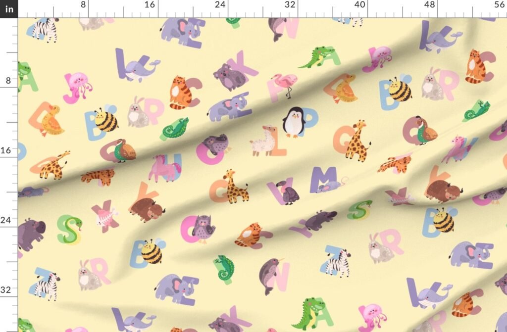 Whimsical Nursery Alphabet in Adorable Animals for Babies and Fabric design
