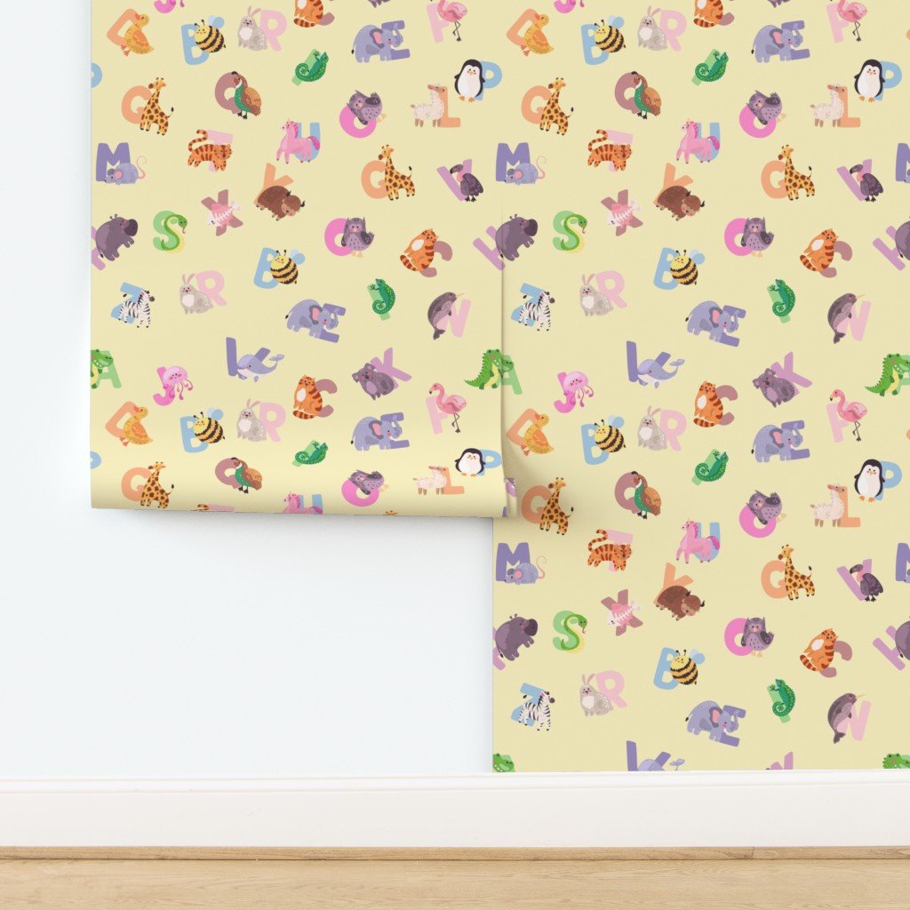 Whimsical Nursery Alphabet in Adorable Animals for Babies and Wallpaper design