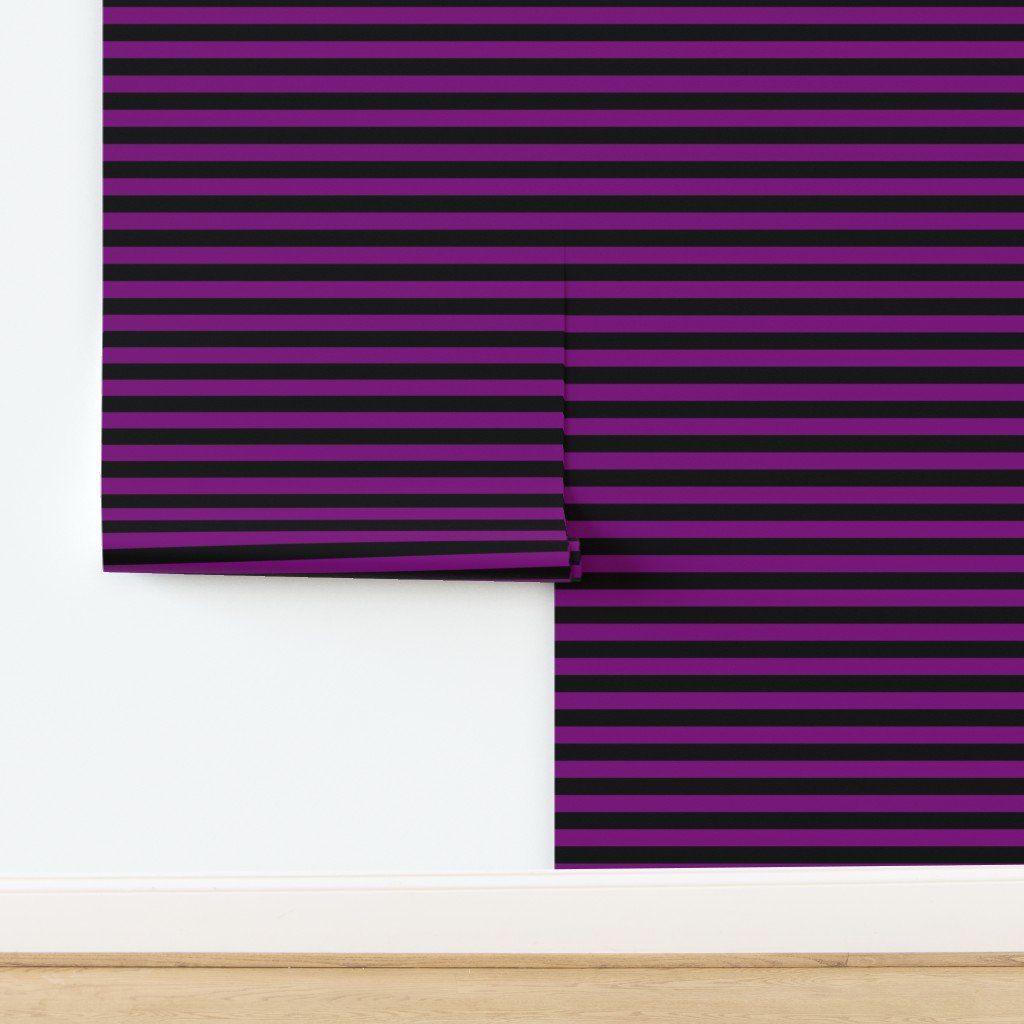 Halloween Holiday 1 inch Black and Zombie Purple Witch Stripes Wallpaper design