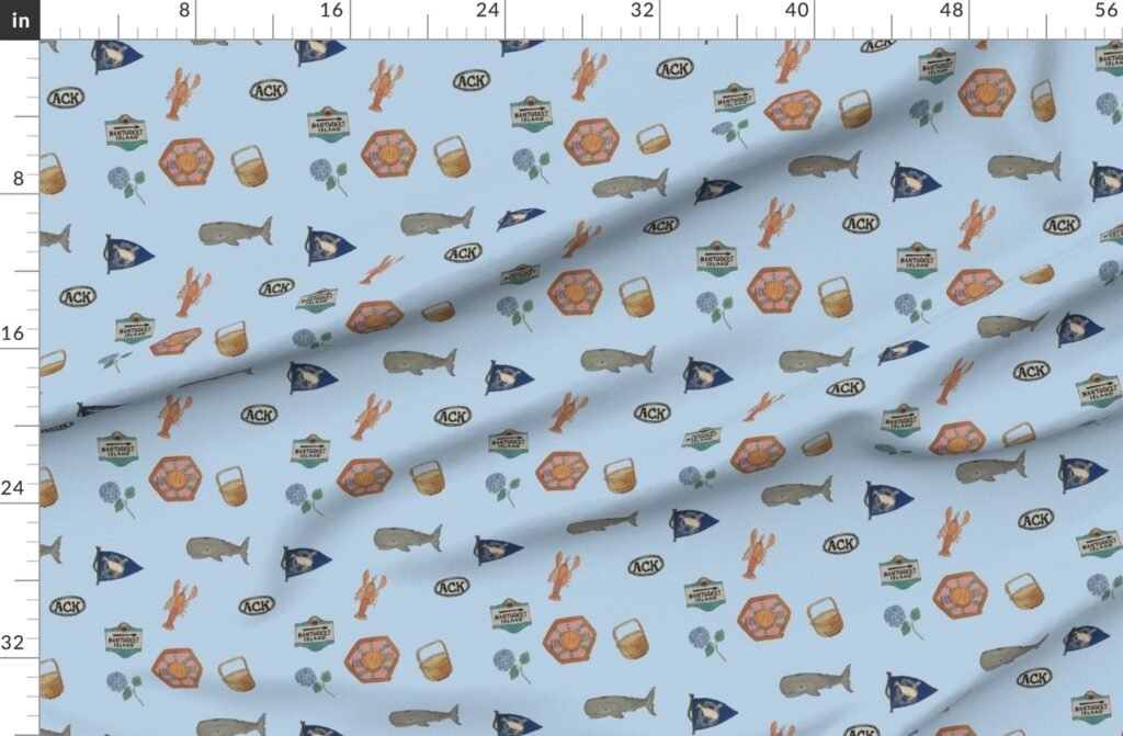 Nantucket Island Hand Painted Watercolors of its Symbols Signs and Fabric design