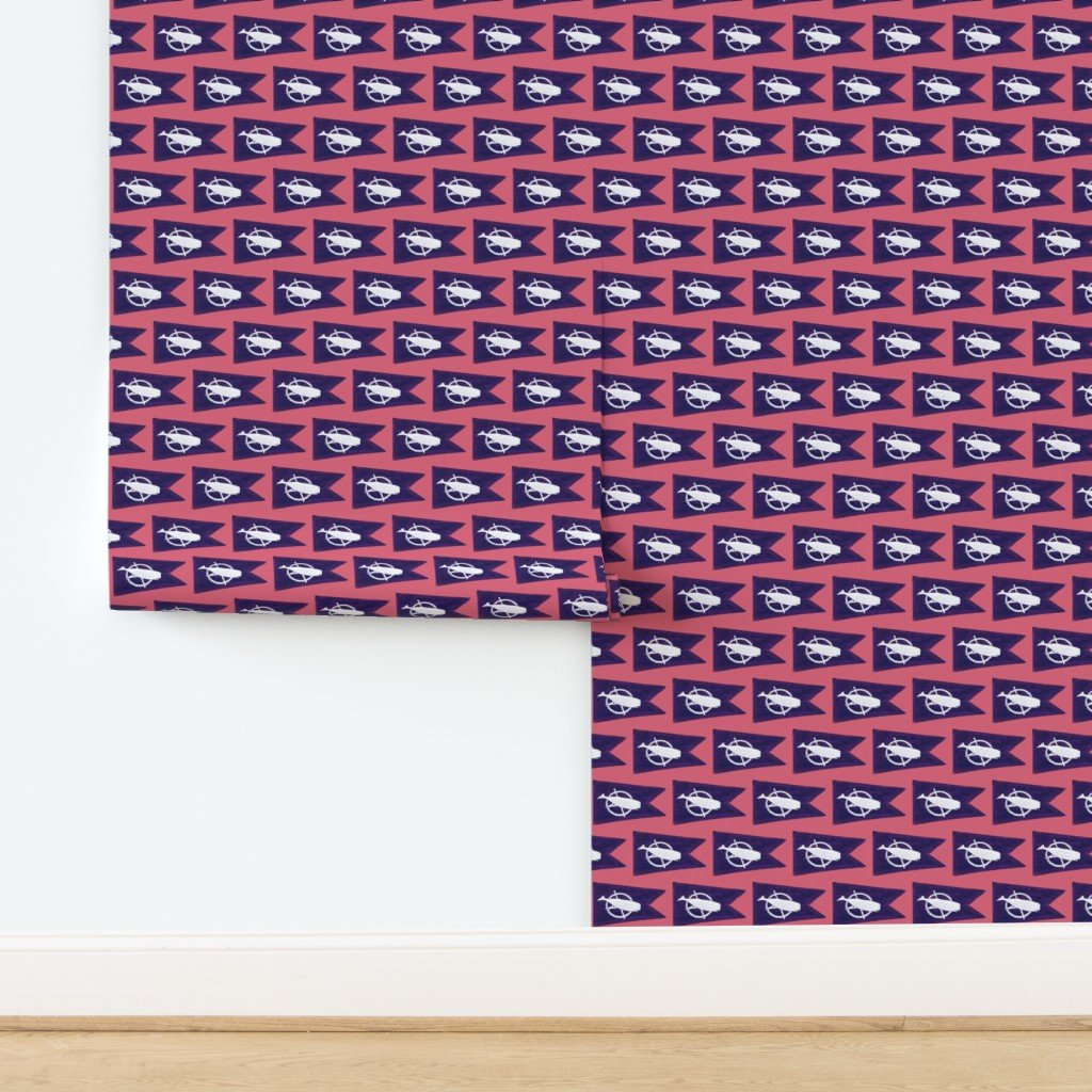 Nantucket Sperm Whale Burgee Flag on Nantucket Red Hand-Painted Wallpaper design