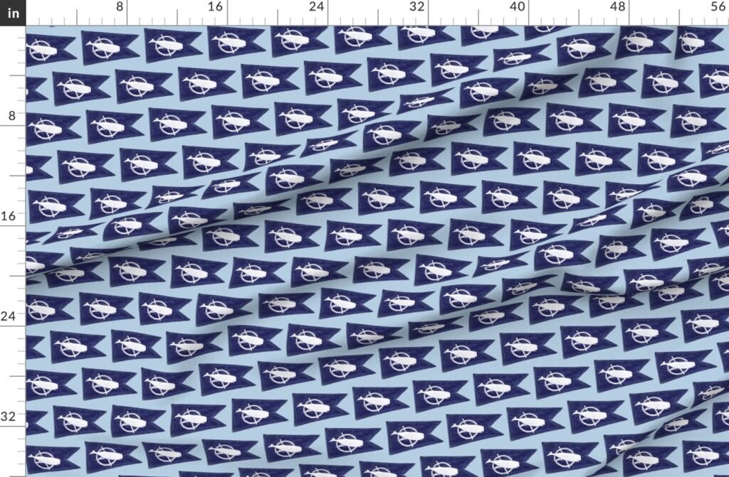 Nantucket Sperm Whale Burgee Flag Handpainted on Pale Blue Fabric design