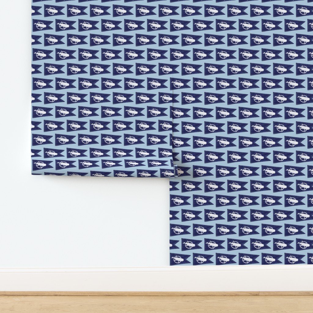 Nantucket Sperm Whale Burgee Flag Handpainted on Pale Blue Wallpaper design