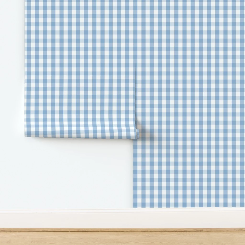 1 inch Airy Blue Gingham Check Wallpaper design