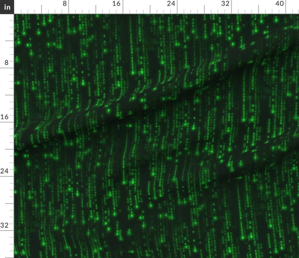 Bright Neon Green Digital Rain Computer Code Fabric design