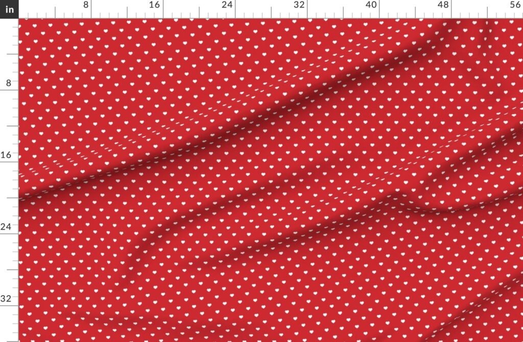 Mini White Valentines Polkadot Love Hearts on Poppy Red Background Fabric design