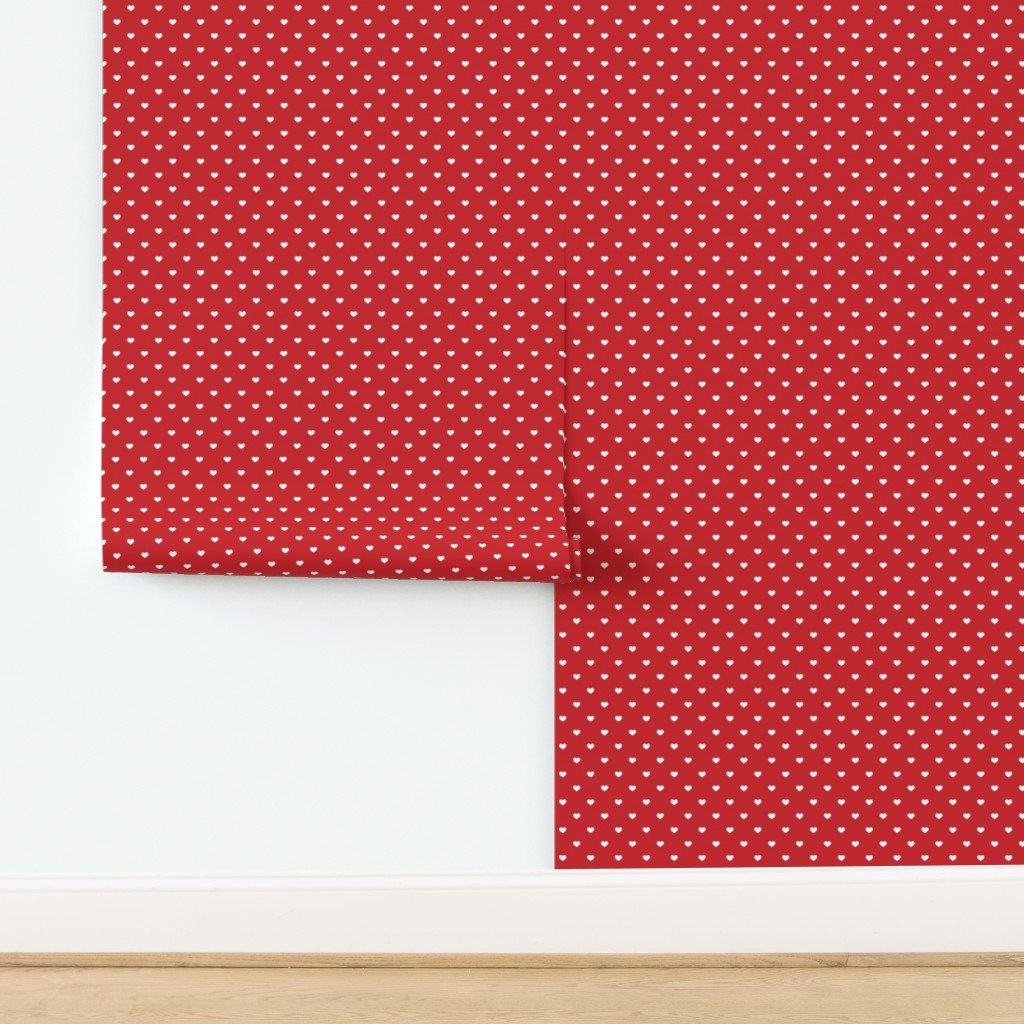 Mini White Valentines Polkadot Love Hearts on Poppy Red Background Wallpaper design