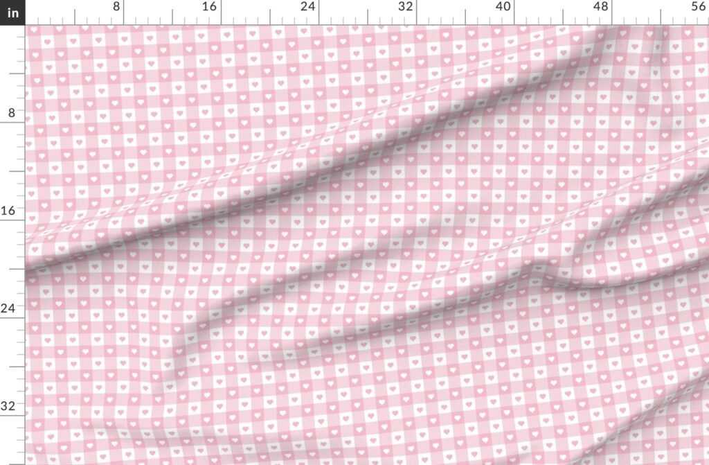 Cotton Candy and White Gingham Valentines Check with Center Heart Fabric design