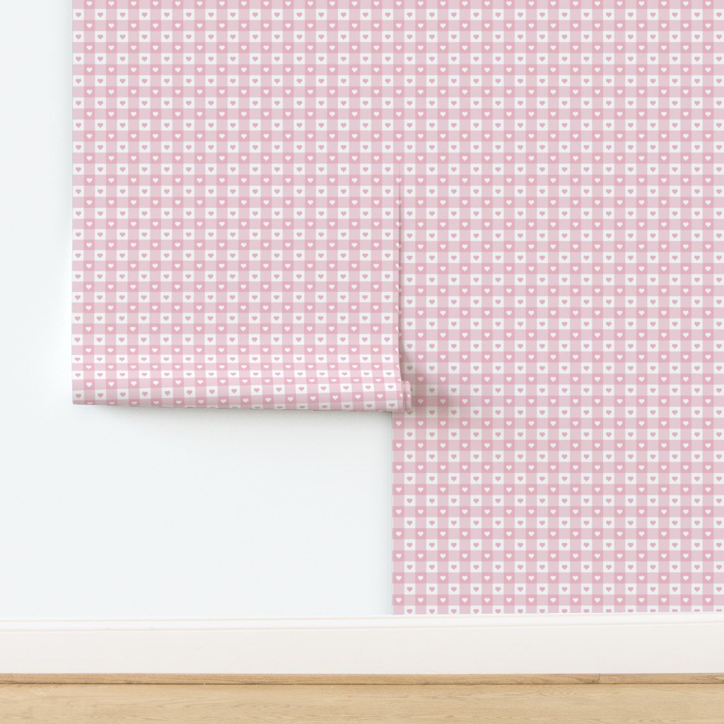 Cotton Candy and White Gingham Valentines Check with Center Heart Wallpaper design