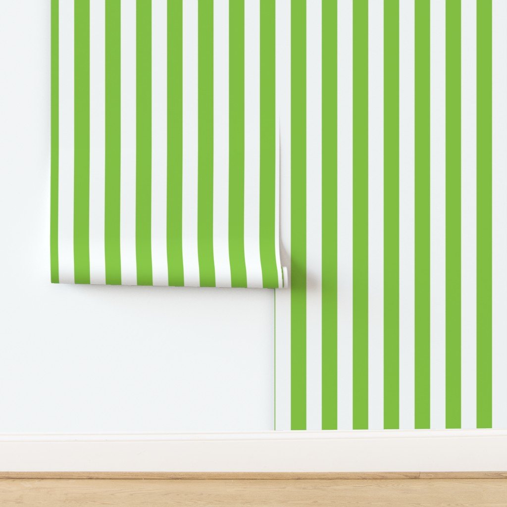 Lime and White 2 Inch Vertical Cabana Stripes Wallpaper design