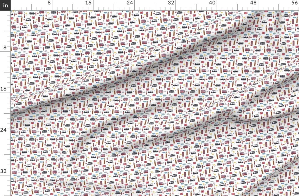 Small London England Handdrawn Motifs Big Ben Union Jack Palace Guard Fabric design