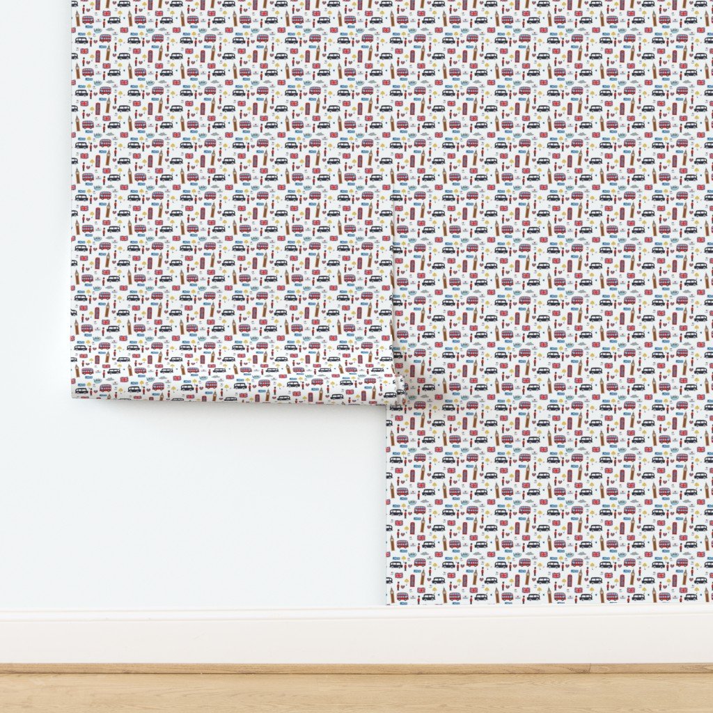 Small London England Handdrawn Motifs Big Ben Union Jack Palace Guard Wallpaper design