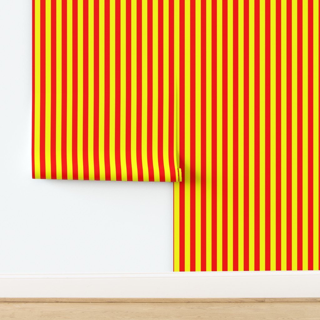 One Inch Vertical Red and Yellow School Colors Stripes Wallpaper design