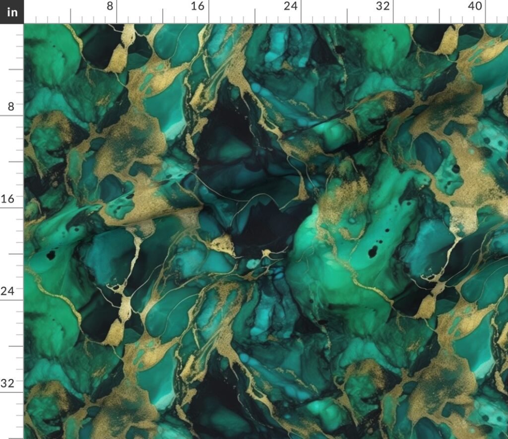 Emerald and Gold Alcohol Ink 4 Fabric design