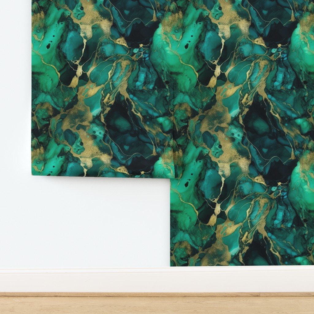 Emerald and Gold Alcohol Ink 4 Wallpaper design