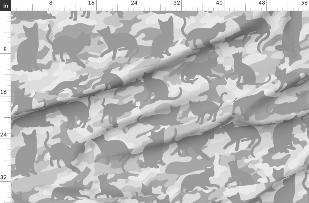 Camo Cats Camouflage in Snowcat White and Grey Fabric design