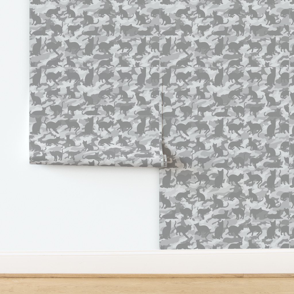 Camo Cats Camouflage in Snowcat White and Grey Wallpaper design