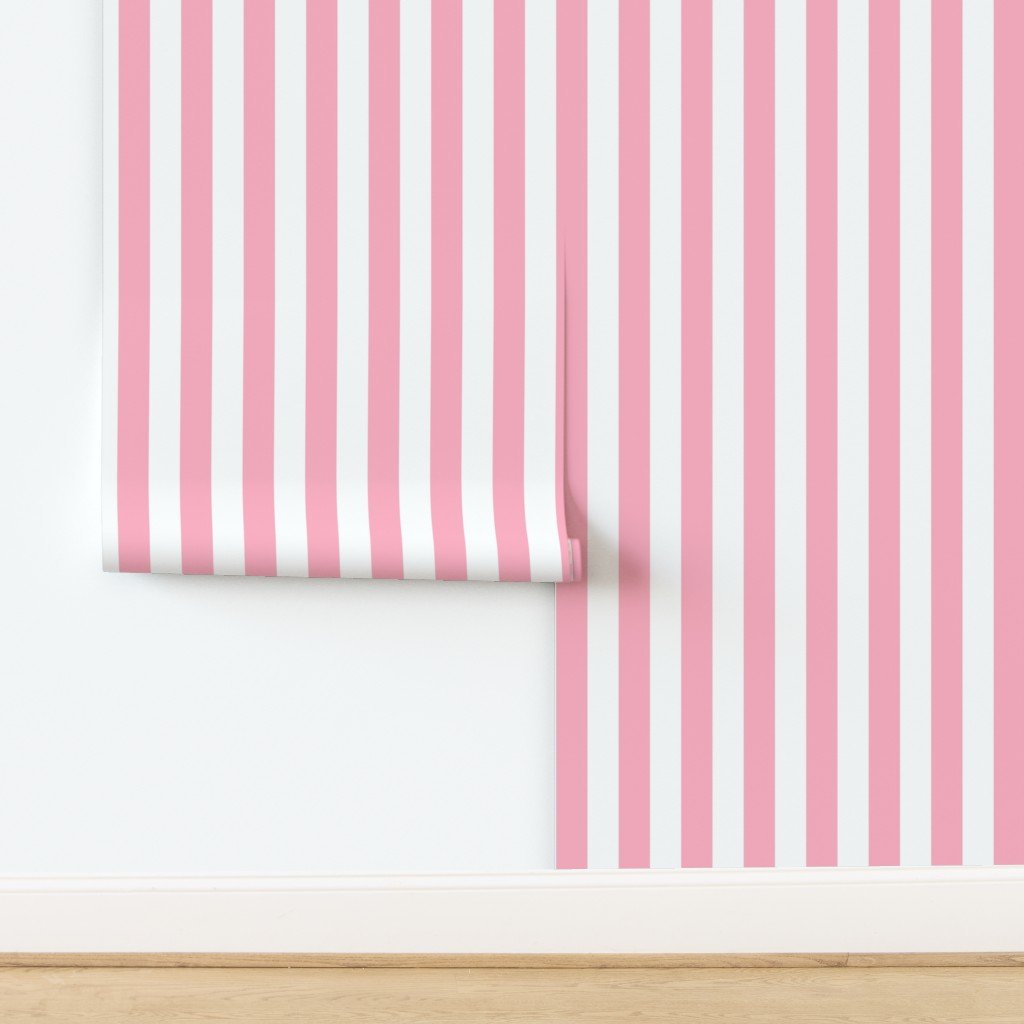2 inch Wide Vertical Palm Beach Pink and White Cabana Stripes Wallpaper design